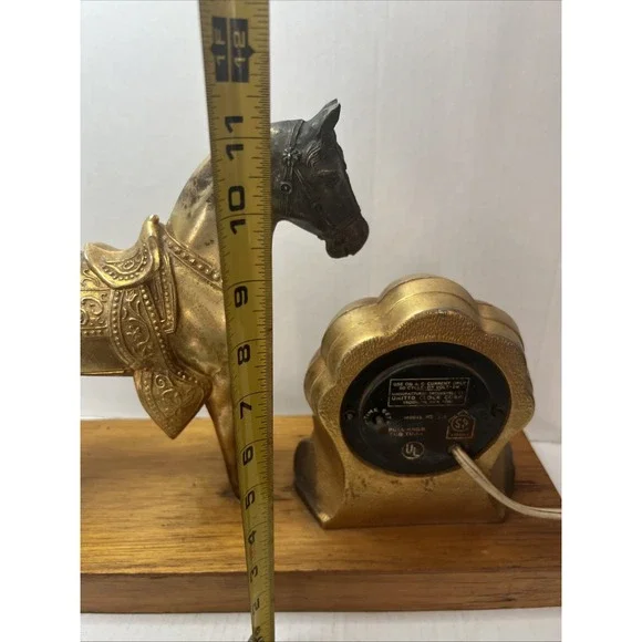 VINTAGE Gold TONE METAL HORSE & CLOCK  MOVEMENT BY UNITED MADE IN USA- Works! - Picture 11 of 11